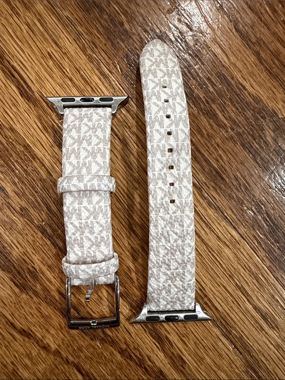 Michael Kors Neutral Beige MK Monogram Apple Watch Band with Silver Hardware